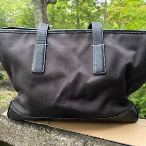 Coach Large Tote Black Leather Nylon Shoulder Bag Diaper Bag